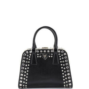 Prada Small Pyramid Top Handle Bag Studded Vernice Saffiano Leather